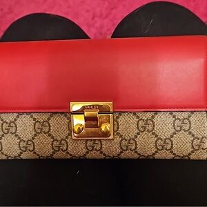 Gucci Red and Brown Clutch with Gold Chain